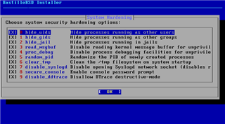 BastilleBSD security hardening screen